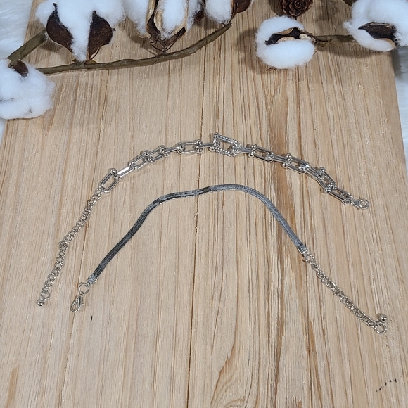 🩶🩶NEW🩶🩶 GORGEOUS!! 2PC Chain Link and Herringbone CZ Bracelet Set in SILVER - Picture 6 of 14